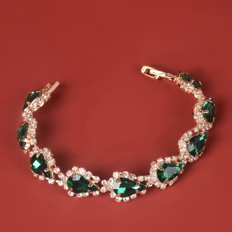 Bracelet Femme Élégant Brillant Forme Poire Goutte Cristal Artificiel Base Cuivre Strass Incrusté Fermoir Pliant Bijoux Mode