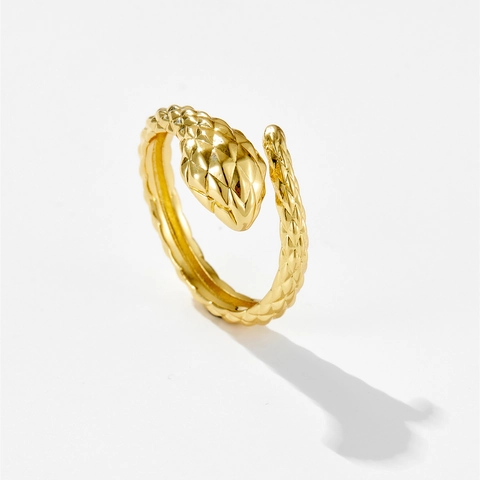 Snake Ring Copper Gold Plated Textured Scale Pattern Open Adjustable Finger Jewelry Fashion Unisex Gothic Style