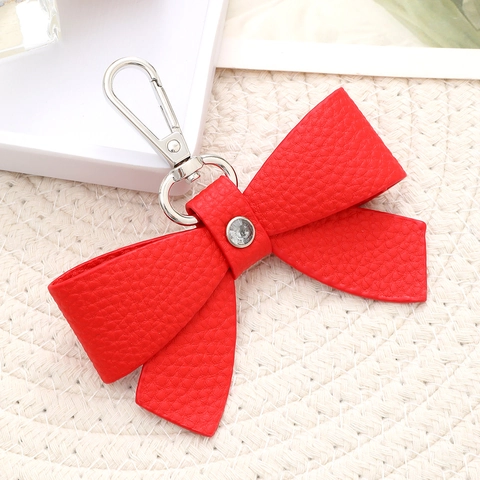 Bowknot Leather Keychain Rhinestone Crystal Bag Pendant For Women Purse Decoration Sweet Elegant Fashion Accessory
