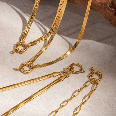 Retro Stainless Steel Gold Plated Necklace For Women Minimalist Multilayer Paperclip Snake Chain Clavicle Choker Fashion Jewelry