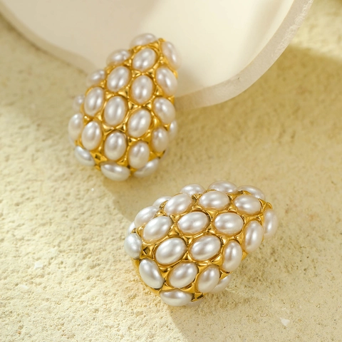 Vintage Teardrop Artificial Pearl Stud Earrings For Women Stainless Steel 18K Gold Plated Niche French Design Ear Jewelry
