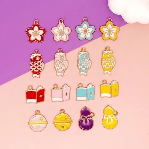 Sakura Koi Fish Enamel Charms Zinc Alloy Pendants For DIY Jewelry Making Colorful Mini Decorative Accessories