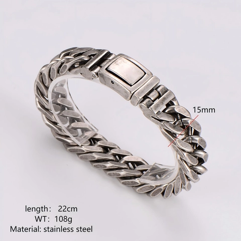 Men Retro Cuban Chain Bracelet 304 Stainless Steel Hip Hop Four Sided Grinding Punk Industrial Style Jewelry