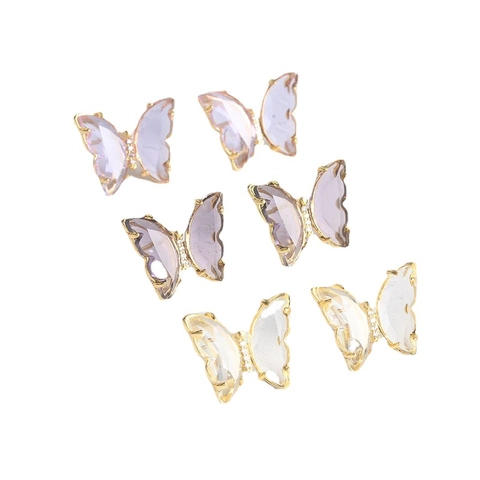 Elegant Butterfly Glass Stud Earrings For Women Copper Alloy Rhinestone Inlaid Mori Style Sweet Minimalist Jewelry Gift