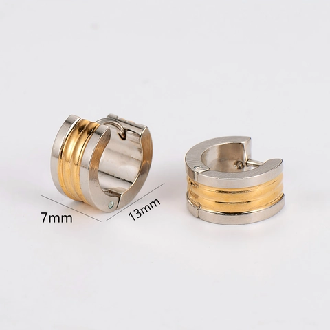 Gestreifte Creolen Aus Edelstahl Vergoldet Zweifarbig Geometrisch Punk Stil Mode Schmuck