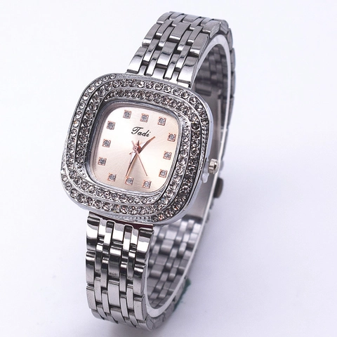 Mode Vrouwen Quartz Horloge Vierkante Strass Bezel Legering Schakelarmband Analoog Polshorloge Elegant Casual Sieraden Horloge Cadeau