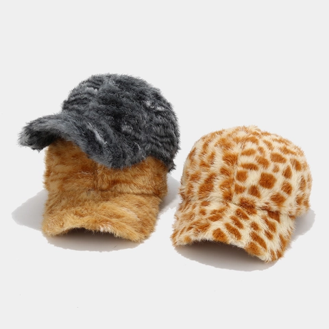 Baseball Cap Faux Fur Plush Animal Print Warm Winter Outdoor Fashion For Women Men