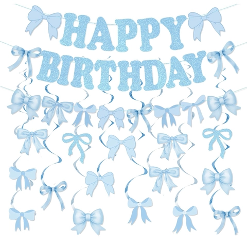 Banner Buon Compleanno E Spirali Appese Con Fiocco Ghirlanda Di Carta Glitterata Per Decorazione Festa Compleanno Eventi