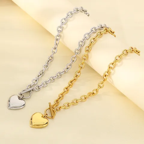 Collana Con Ciondolo A Cuore In Acciaio Inossidabile Superficie A Specchio Lucida Catena Spessa Chiusura A Gancio Gioielli Da Donna