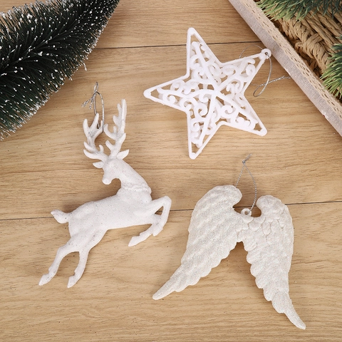 Ornamenti Natalizi Glitter Bianchi Alce Ali Stella Gabbia Per Uccelli Decorazioni Appese In Plastica Albero