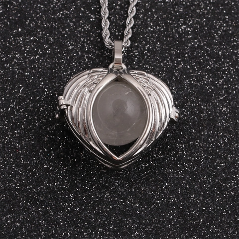 Collana Medaglione Cuore Ali D'Angelo Per Donna Pendente Gabbia Cuore In Lega Con Catena In Acciaio Inossidabile Sfera Pietra