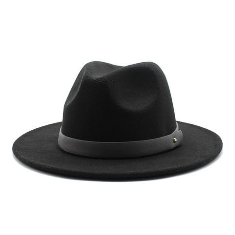 Fedora Hat Cotton Polyester Felt Wide Flat Brim Vintage British Style Solid Color Belt Rivet Unisex