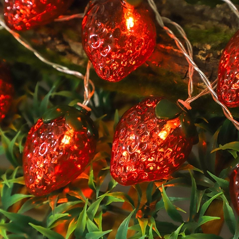LED Fruit String Lights Strawberry Pineapple Shape Battery Operated Plastic Warm Glow For Kids Room Party Decoration