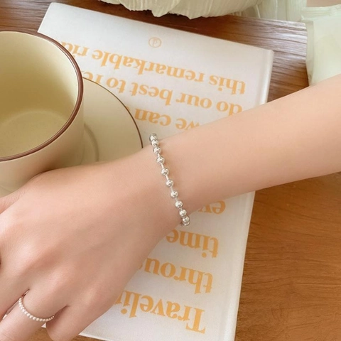 Bracciale Di Perline Argento Sterling 925 Catena A Sfere Minimalista Gioielli Per Donna Stile Elegante