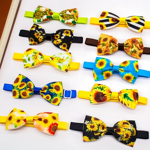 Papillon Per Animali Stampa Girasole Nastro Grosgrain Accessorio Per Collo Regolabile Per Cani E Gatti Stile Estivo