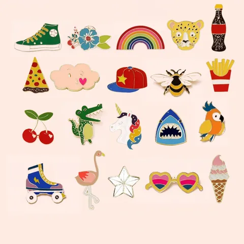 Cute Cartoon Enamel Brooch Pin Alloy Drip Oil Animal Unicorn Rainbow Food Shape For Clothing Bag Backpack Decoration Accessory