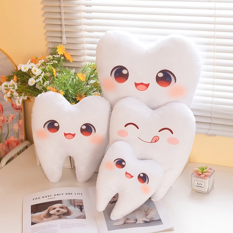 Cuscino In Peluche A Forma Di Dente Cartone Animato Giocattolo Espressione Carina Bambola Morbida Per Arredamento Casa Divano