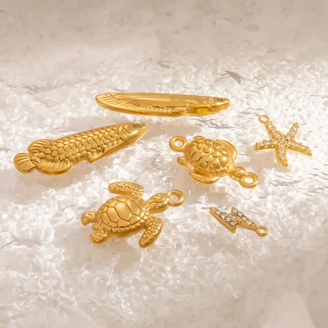 Ciondoli Tartaruga Marina Stella Marina Acciaio Inossidabile Oro 18K Placcato Zircone Per Creazione Gioielli Ipoallergenico