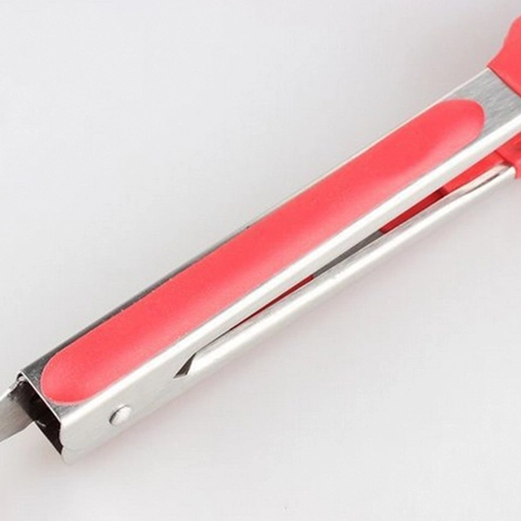 Silicone Food Tongs Stainless Steel Handle Non-Slip Heat Resistant Cooking Locking Ring Scalloped Edge Kitchen Utensil