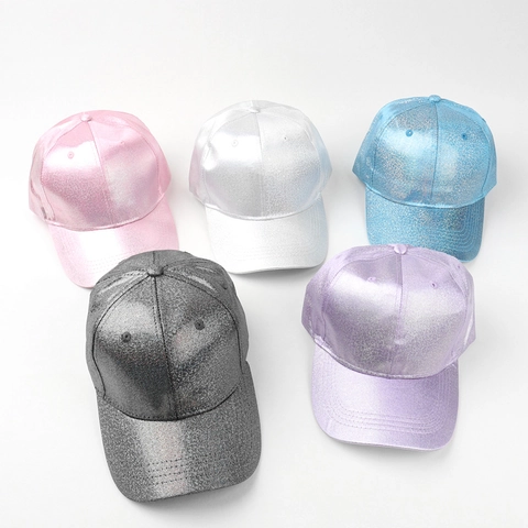 Gorra De Béisbol Con Lentejuelas Brillantes Cuero PU Metálico Ajustable Unisex Visera Curva Sombrero De Moda