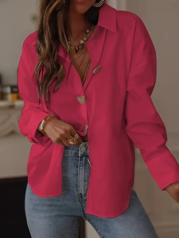 Women Long Sleeve Blouse Elegant Commute Shirt With Heart Shaped Gold Buttons Solid Color Single Breasted Fashion Tops