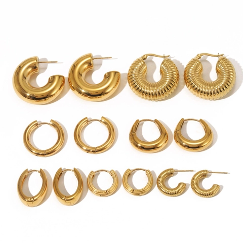 Minimalist Stainless Steel Hoop Earrings For Women Gold Plated C-Shaped Geometric Textured Earrings Retro Lightweight Jewelry