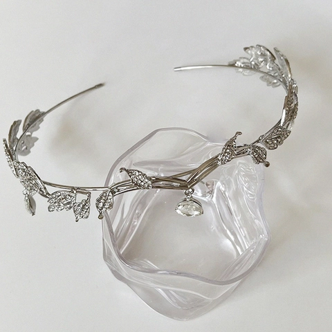 Alloy Rhinestone Bridal Crown Forest Leaf Headband With Water Drop Crystal Pendants For Wedding Party Prom Women Accessories