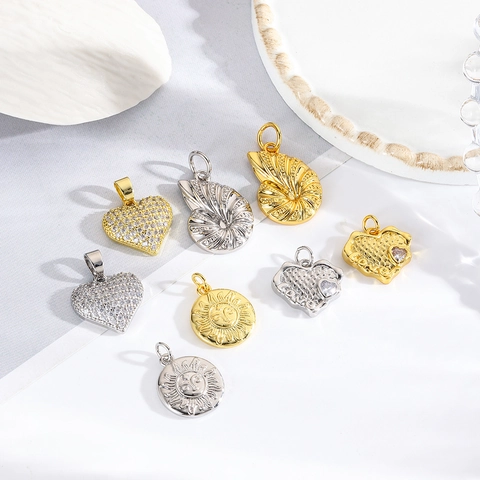 Koperen 18K Vergulde Zirkoon Hanger Bedeltjes Hart Zon Schelp DIY Sieraden Benodigdheden Voor Kettingen