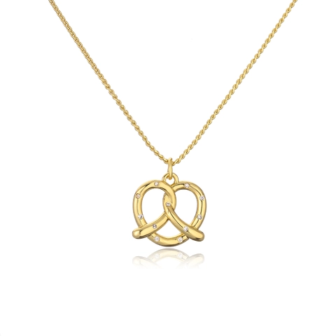 Cute Pretzel Moon Pendant Necklace For Women Copper Rhinestone Inlaid 18K Gold Plated Minimalist Clavicle Chain Jewelry Gift