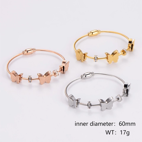 Brazalete De Mariposa De Acero Inoxidable Cable Circonita Diamante De Imitación Dije Esmerilado Cierre Magnético Joyería Elegante Mujer