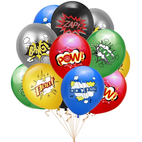 Latex Balloons Comic Style Superhero Theme Onomatopoeia Print Multi Color Kids Birthday Party Event Decorations Favor