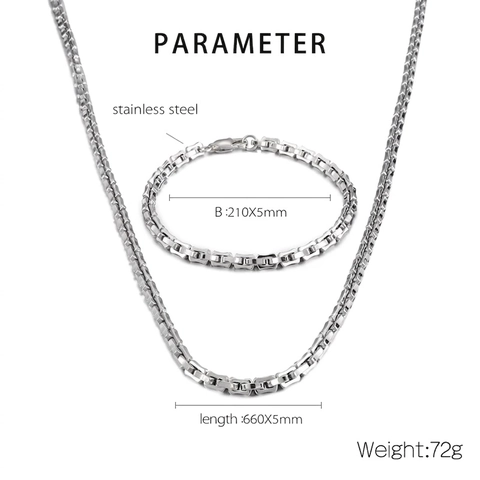 Collier Et Bracelet À Chaîne Box Minimaliste En Acier Inoxydable Bijoux À Maillons Bambou Pour Hommes Style Industriel