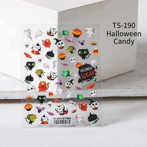 Autocollants Pour Ongles Halloween Stéréoscopiques Auto Adhésifs Citrouille Fantôme Chat Bonbons Décalcomanies Manucure Décoration DIY