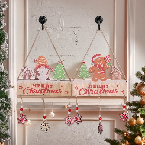 Targa Da Appendere In Legno Di Natale Con Motivo Gnomo Omino Di Pan Di Zenzero Stampa Merry Christmas Per Decorazione Parete E Porta