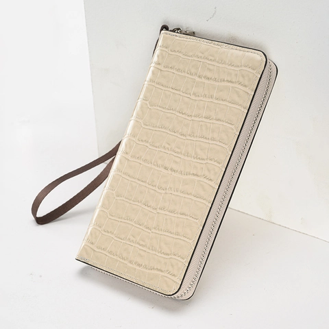 Womens Long Zipper Wallet Crocodile Embossed PU Leather Clutch Handbag With Wrist Strap Large Capacity Elegant Fashion