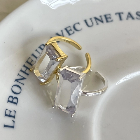 Anillo Regolabile In Argento Sterling 925 Minimalista Con Zirconia Cubica Rettangolare Taglio Smeraldo Gioielli Geometrici