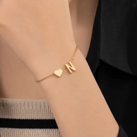 Pulsera de Letras de Acero Inoxidable Minimalista para Mujer Colgante de Corazón Personalizado Joyería DIY Cadena de Mano Oro Plata