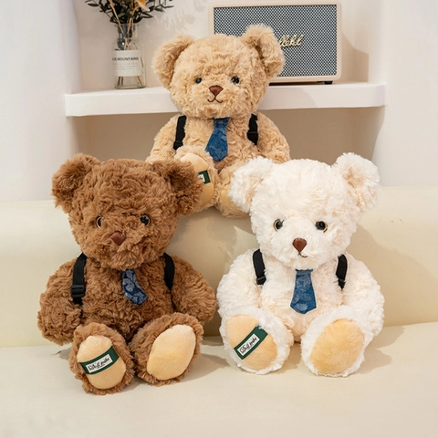 Cute Teddy Bear Plush Toy Soft Faux Lamb Wool With Tie And Mini Backpack Home Decoration Kids Birthday Gift
