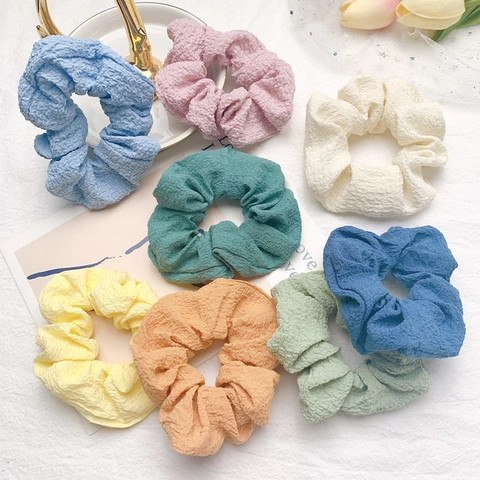 Bubble Texture Fabric Scrunchies Sweet Solid Color Elastic Hair Ties Ponytail Holder Handmade Hair Accessories For Women