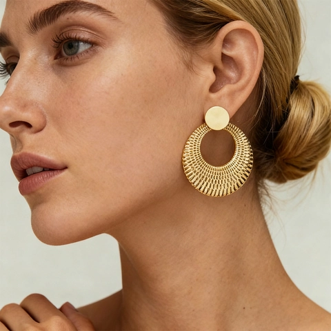 Textured Hollow Round Drop Earrings With 925 Sterling Silver Earring Post Geometric Alloy Fashion Jewelry For Women