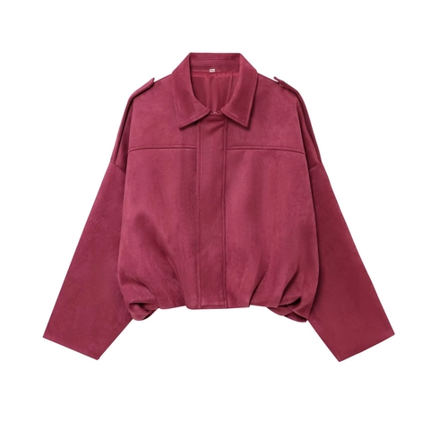 Bombardier Femme Style Européen Faux Daim Revers Épaulettes Coupe Décontractée Couleur Unie Manteau Polyester Top