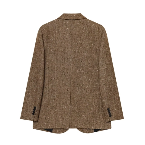 Damen Blazer Mit Fischgrätenmuster Tweed Vintage Französischer Stil Mittellang Revers Pendlerjacke