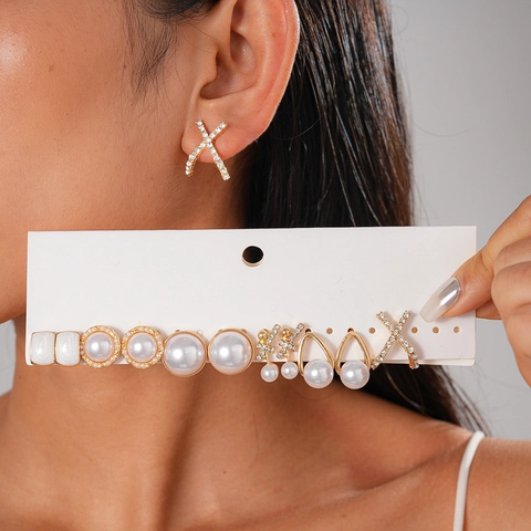 Rhinestone Imitation Künstliche Perle Geometrische Ohrstecker Mit Silver Earring Post Vintage Leichter Luxus Mode Schmuck Für Damen