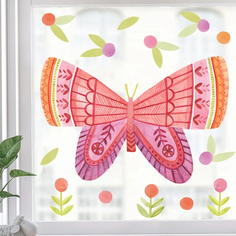 Butterfly Flower Wall Stickers PVC Self-Adhesive Watercolor Decals For Nursery Bedroom Window Home Decor Hand-Painted