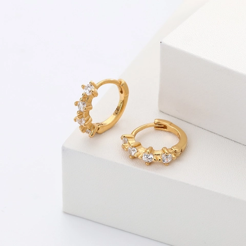 Pendientes De Aro Minimalistas De Una Sola Fila De Circón Plata De Ley 925 Joyería Geométrica Para Mujer