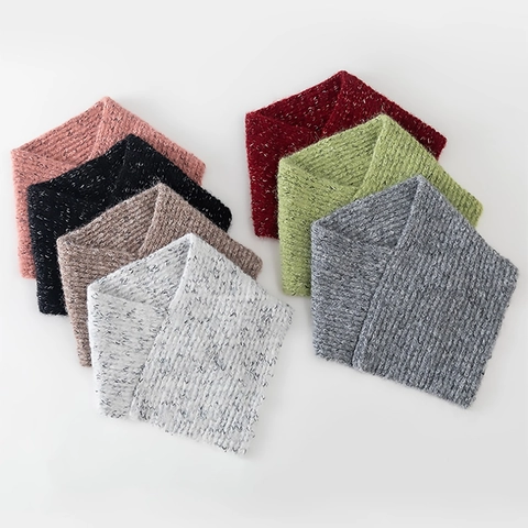 Women Winter Thickened Knit Neck Warmer Solid Color Marled Polyester Warm Thermal Neck Gaiter Korean Style Scarf