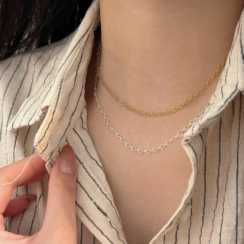 Collana A Catena Con Maglie A Cuore Argento Sterling 925 Gioielli Minimalisti Per Donna