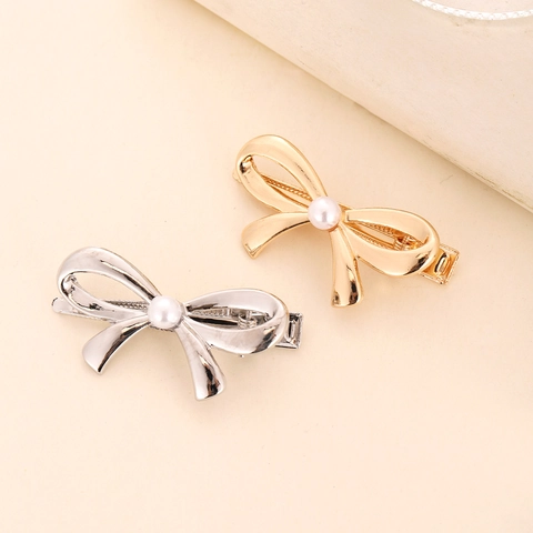 Eleganter Bogen Haarspange Mit Künstlicher Künstliche Perle Legierung Entenschnabel Haarnadel Für Frauen Koreanischer Stil Mode Accessoire