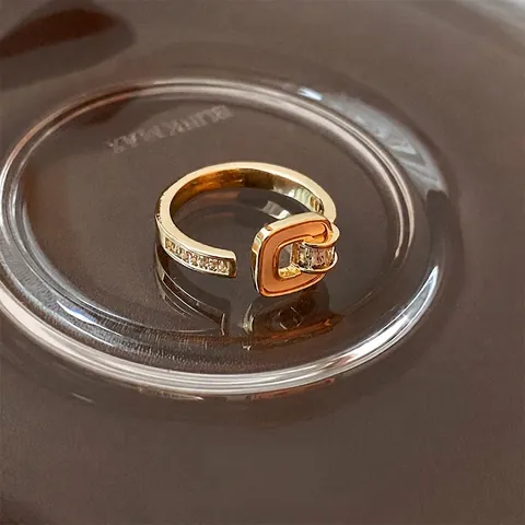 Gold Plated Copper Zircon Ring For Women French Style Belt Buckle Adjustable Open Finger Jewelry Enamel