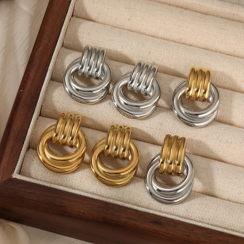 Pendientes De Aro Entrelazados De Acero Inoxidable Chapado En Oro PVD Geométrico Retro Aldaba Studs Hipoalergénico Para Mujeres